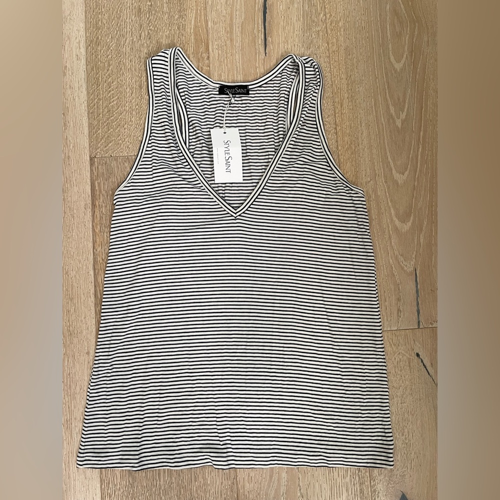 Black and White Striped Women's Tank Top- NWT